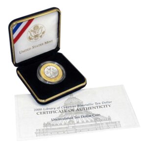 2000-W UNC $10 Bimetallic Library of Congress Box OGP & COA