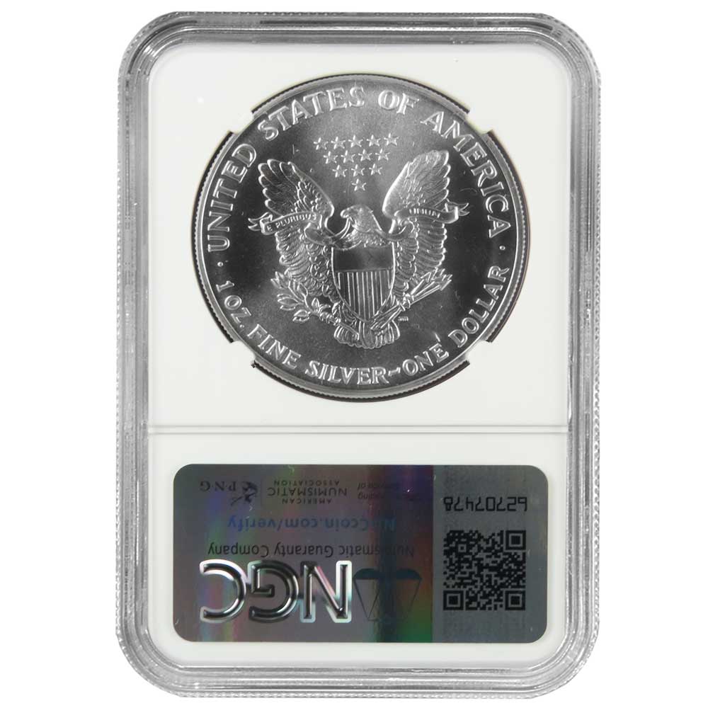 1991 $1 American Silver Eagle NGC MS69 Mint Error Obverse Struck