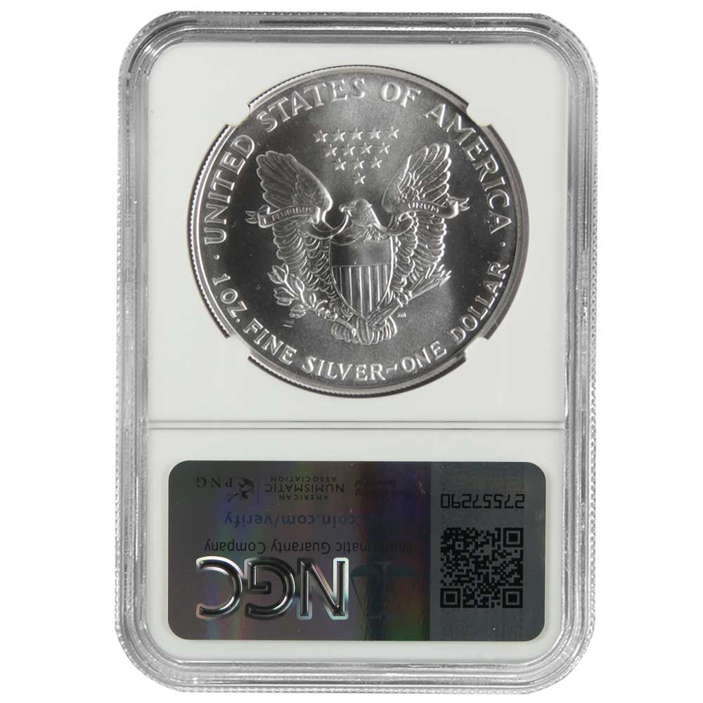 1991 $1 American Silver Eagle NGC MS69 Mint Error Obverse Struck