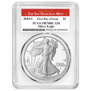 2024-S Proof $1 American Silver Eagle PCGS PR70DCAM FDOI San Francisco Label White Frame