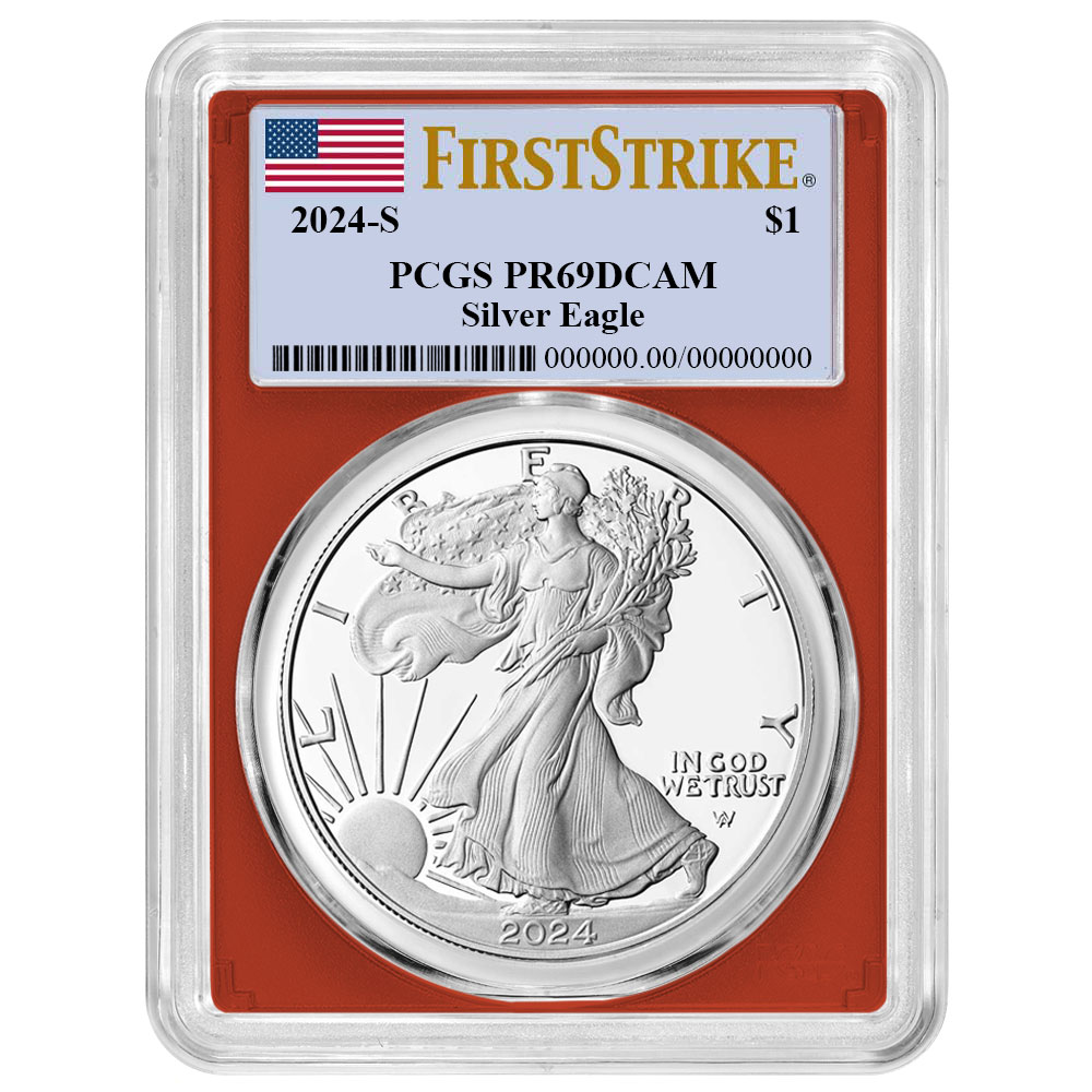 2024-S Proof $1 American Silver Eagle PCGS PR69DCAM FS Flag Label Red Frame