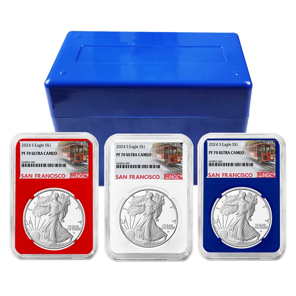 2024-S Proof $1 American Silver Eagle 3pc Set Trolley Label