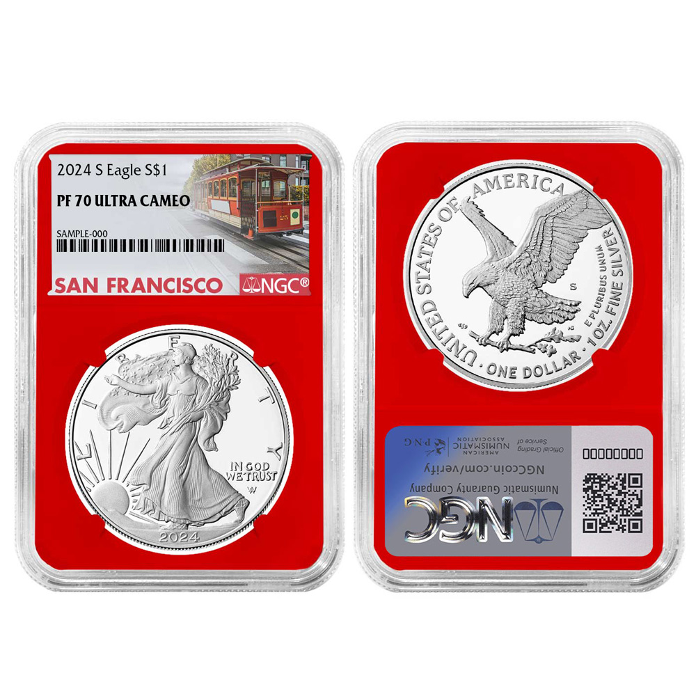2024-S Proof $1 American Silver Eagle 3pc Set Trolley Label