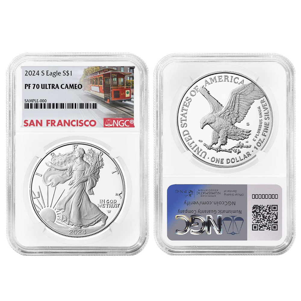2024-S Proof $1 American Silver Eagle 3pc Set Trolley Label