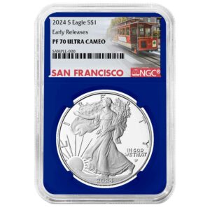 2024-S Proof $1 American Silver Eagle NGC PF70UC ER Trolley Label Blue Core