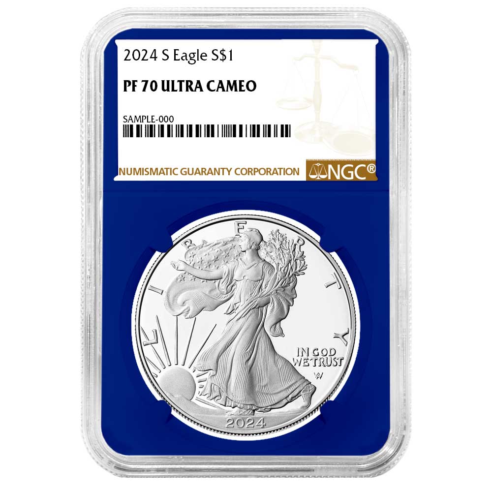 2024-S Proof $1 American Silver Eagle NGC PF70UC Brown Label Blue