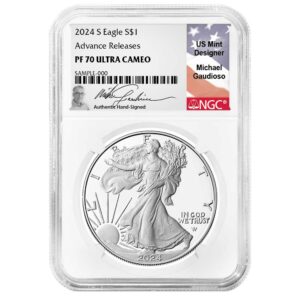 2024-S Proof $1 American Silver Eagle NGC PF70UC AR Michael Gaudioso Flag Signature Label