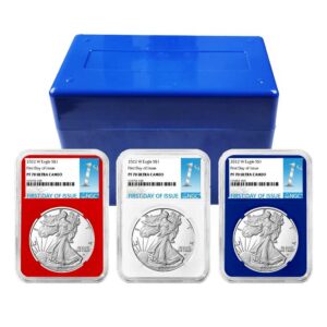 2022-W Proof $1 American Silver Eagle 3pc Set NGC PF70UC FDI First Label Red White Blue