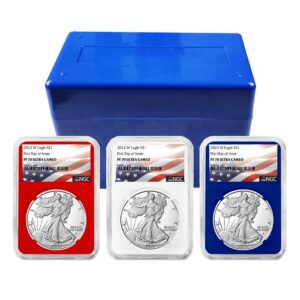 2022-W Proof $1 American Silver Eagle 3pc Set NGC PF70UC FDI Flag Label Red White Blue