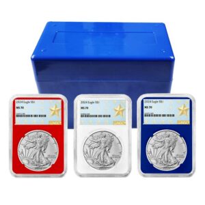 2024 $1 American Silver Eagle 3pc Set NGC MS70 West Point Star Label Red White Blue