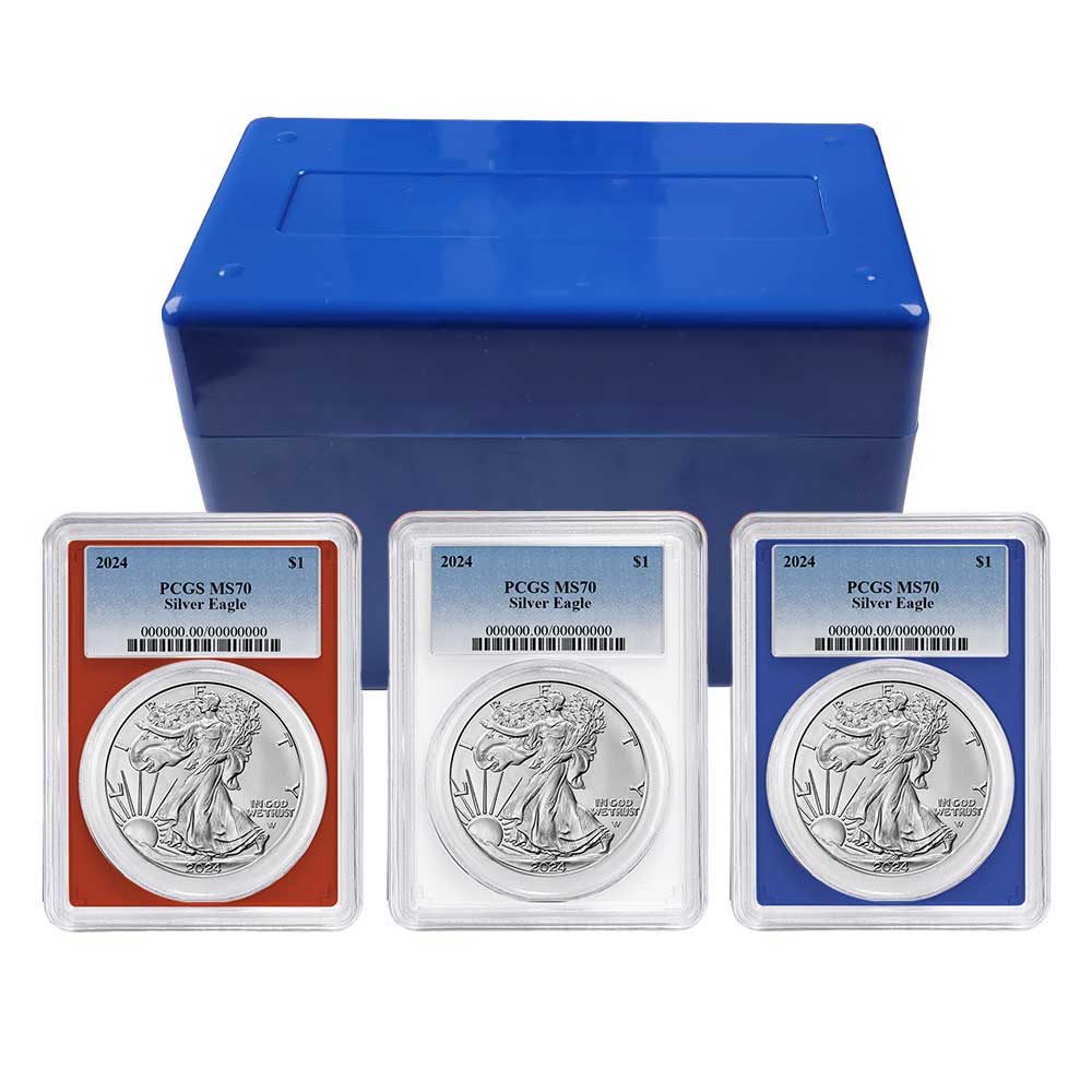 2024 $1 American Silver Eagle 3pc Set Blue Label - Pinehurst Coins