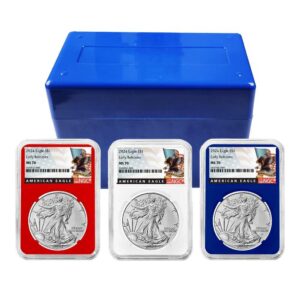 2024 $1 American Silver Eagle 3pc Set NGC MS70 ER Black Label Red White Blue