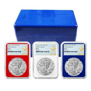 2024 (W) $1 American Silver Eagle 3pc Set NGC MS70 West Point Star Label Red White Blue
