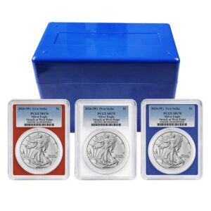 2024 (W) $1 American Silver Eagle 3pc Set PCGS MS70 FS Blue Label Red White Blue
