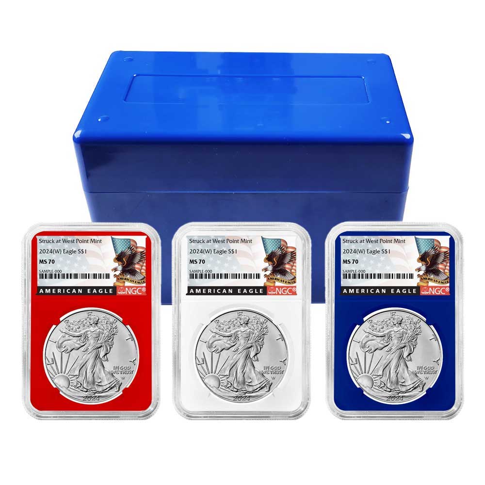 2024 (W) $1 American Silver Eagle 3pc Set NGC MS70 Black Label Red
