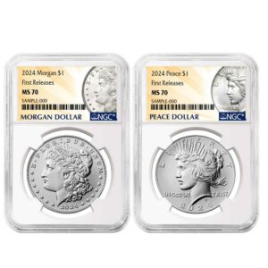 2024 $1 Morgan and Peace Silver Dollar 2pc Set NGC MS70 FR Morgan & Peace Label