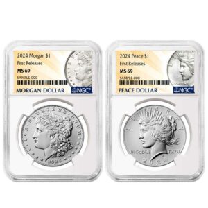2024 $1 Morgan and Peace Silver Dollar 2pc Set NGC MS69 FR Morgan & Peace Label