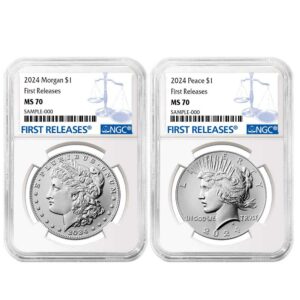 2024 $1 Morgan and Peace Silver Dollar 2pc Set NGC MS70 FR Blue Label