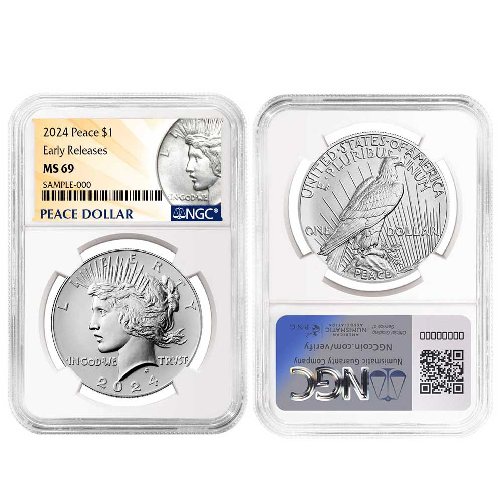 2024 $1 Morgan and Peace Silver Dollar 2pc Set NGC MS69 ER Morgan