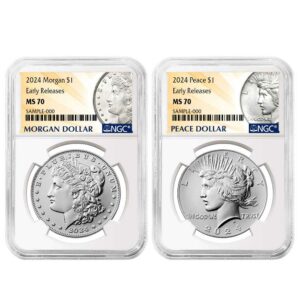 2024 $1 Morgan and Peace Silver Dollar 2pc Set NGC MS70 ER Morgan & Peace Label