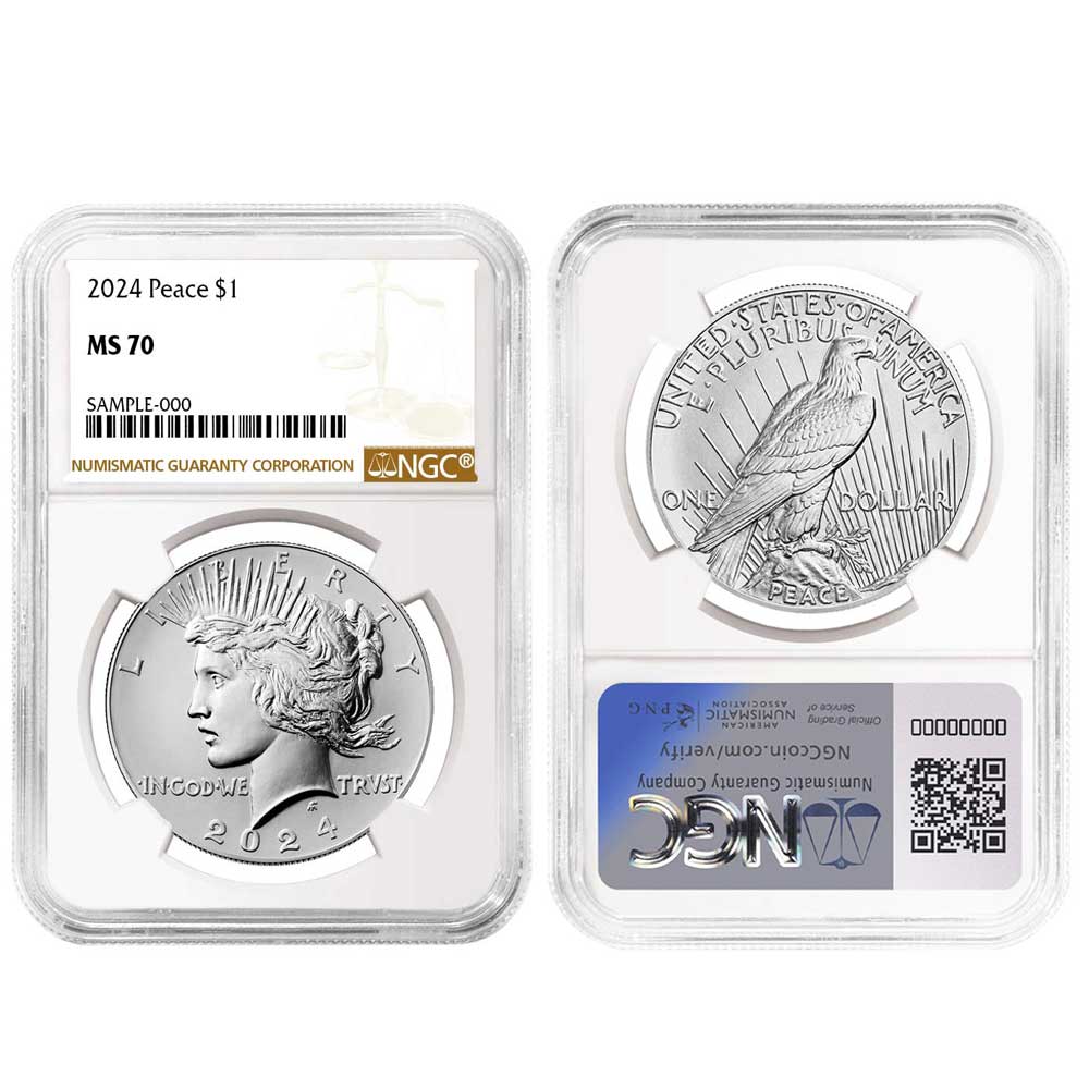 2024 $1 Morgan and Peace Silver Dollar 2pc Set NGC MS70 Brown