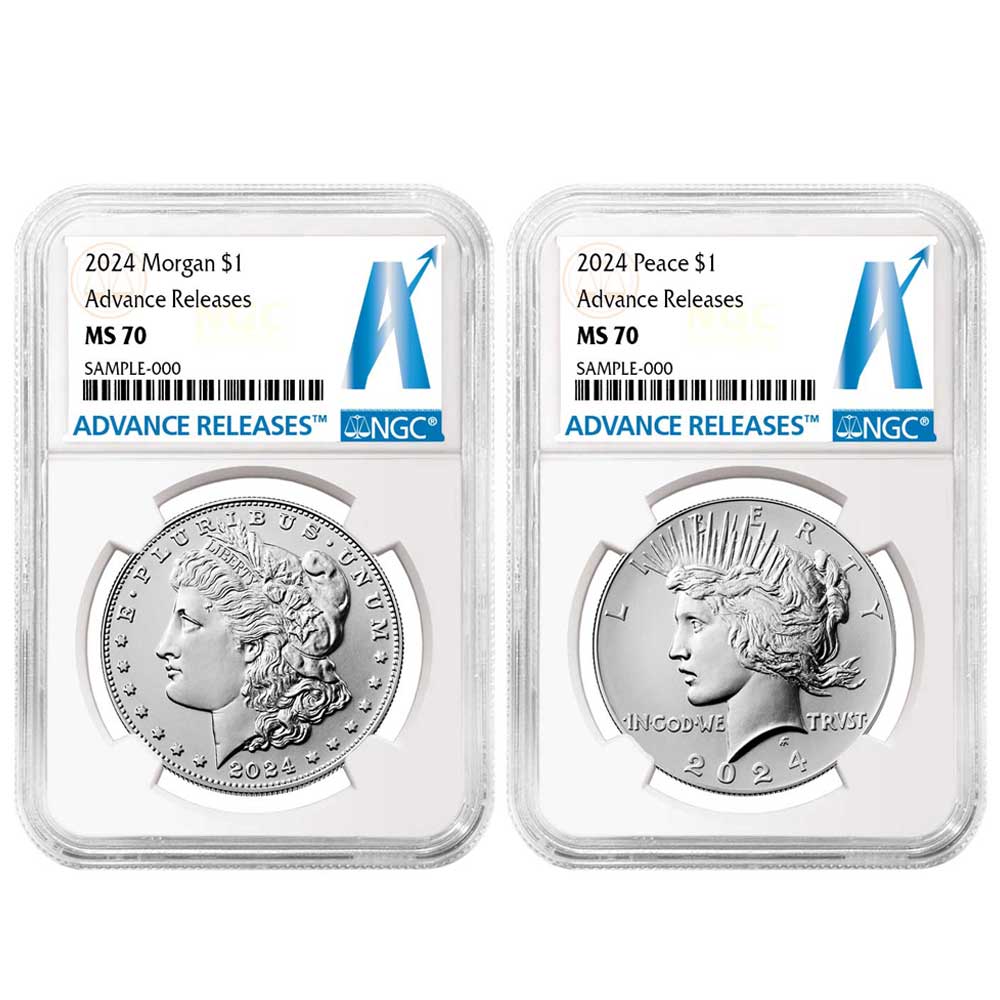 2024 $1 Morgan and Peace Silver Dollar 2pc Set NGC MS70 AR Advance