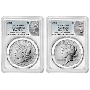 2024 $1 Morgan and Peace Silver Dollar 2pc Set PCGS MS69 FS Morgan & Peace Label