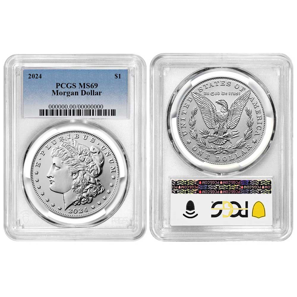 2024 $1 Morgan and Peace Silver Dollar 2pc Set PCGS MS69 Blue