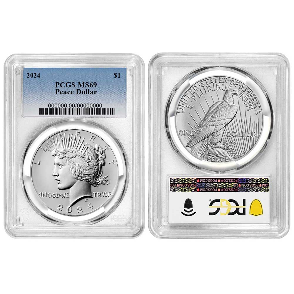 2024 $1 Morgan and Peace Silver Dollar 2pc Set PCGS MS69 Blue