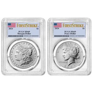 2024 $1 Morgan and Peace Silver Dollar 2pc Set PCGS MS69 FS Flag Label