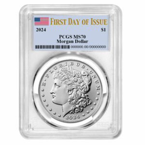 2024 $1 Morgan Silver Dollar PCGS MS70 FDOI Flag Label