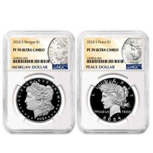 2024-S $1 Proof Morgan and Peace Silver Dollar 2pc Set NGC PF70UC Morgan & Peace Label