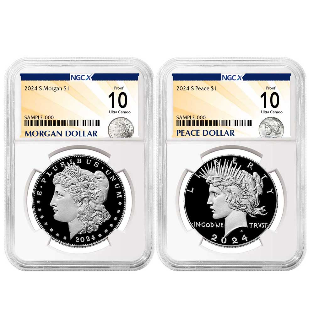 2024-S $1 Proof Morgan and Peace Silver Dollar 2pc Set NGCX PF10UC Morgan & Peace X Label