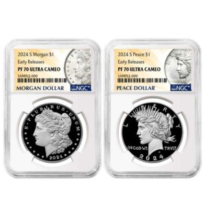 2024-S $1 Proof Morgan and Peace Silver Dollar 2pc Set NGC PF70UC ER Morgan & Peace Label