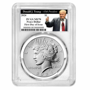 2024 $1 Peace Silver Dollar PCGS MS70 FDOI Trump 45th President Label
