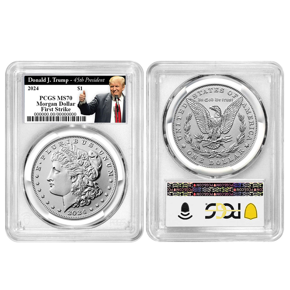2024 $1 Morgan and Peace Silver Dollar 2pc Set PCGS MS70 FS Trump