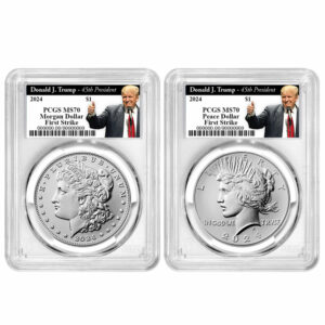 2024 $1 Morgan and Peace Silver Dollar 2pc Set PCGS MS70 FS Trump 45th President Label