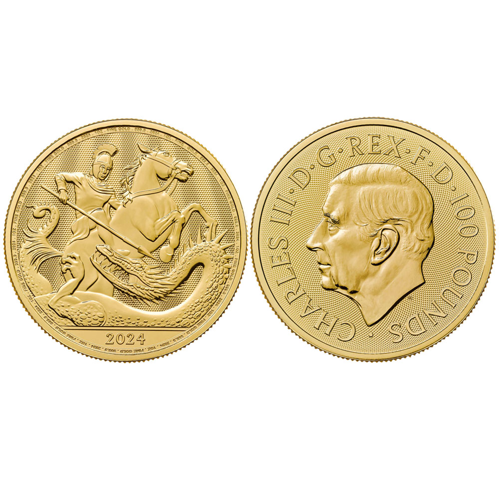 2024 U.K. 100 Pound George and the Dragon 1 oz Gold Brilliant Uncirculated  - Pinehurst Coins