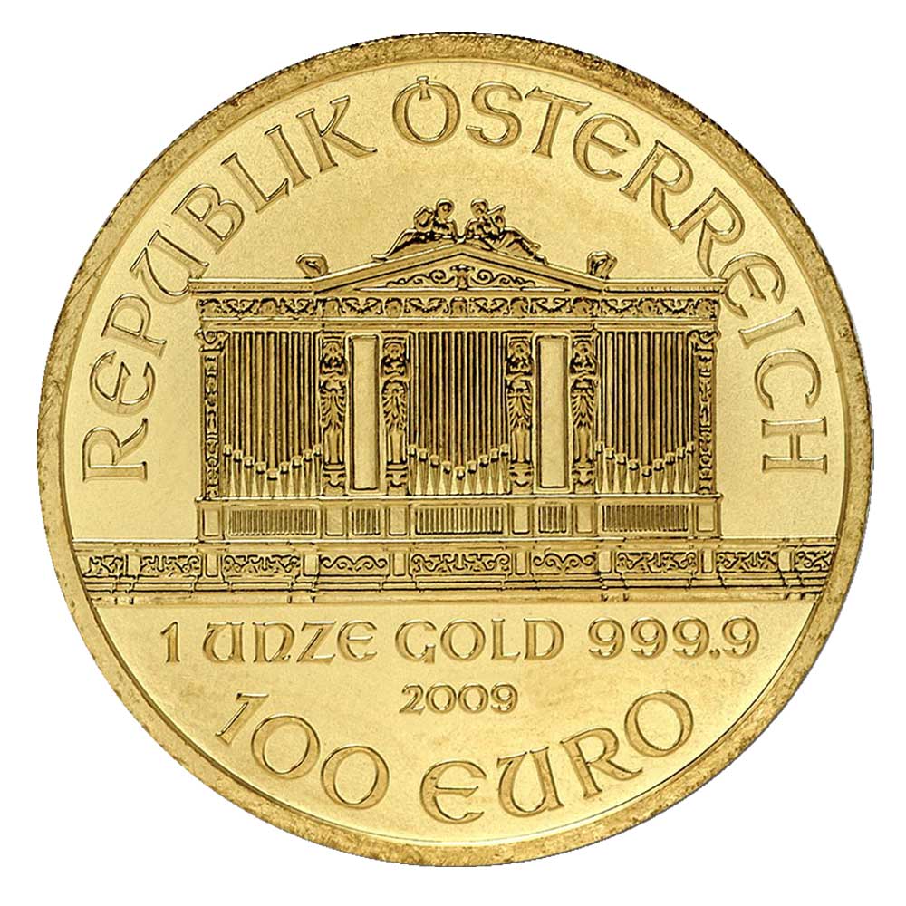 2009 100 Euro Austrian Gold Philharmonic 1 oz .9999 BU Coin - Pinehurst  Coins