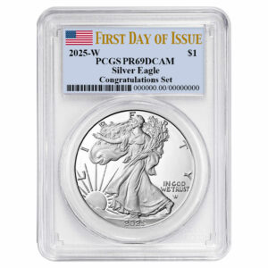 2025-W Proof $1 American Silver Eagle Congratulations Set PCGS PR69DCAM FDOI Flag Label