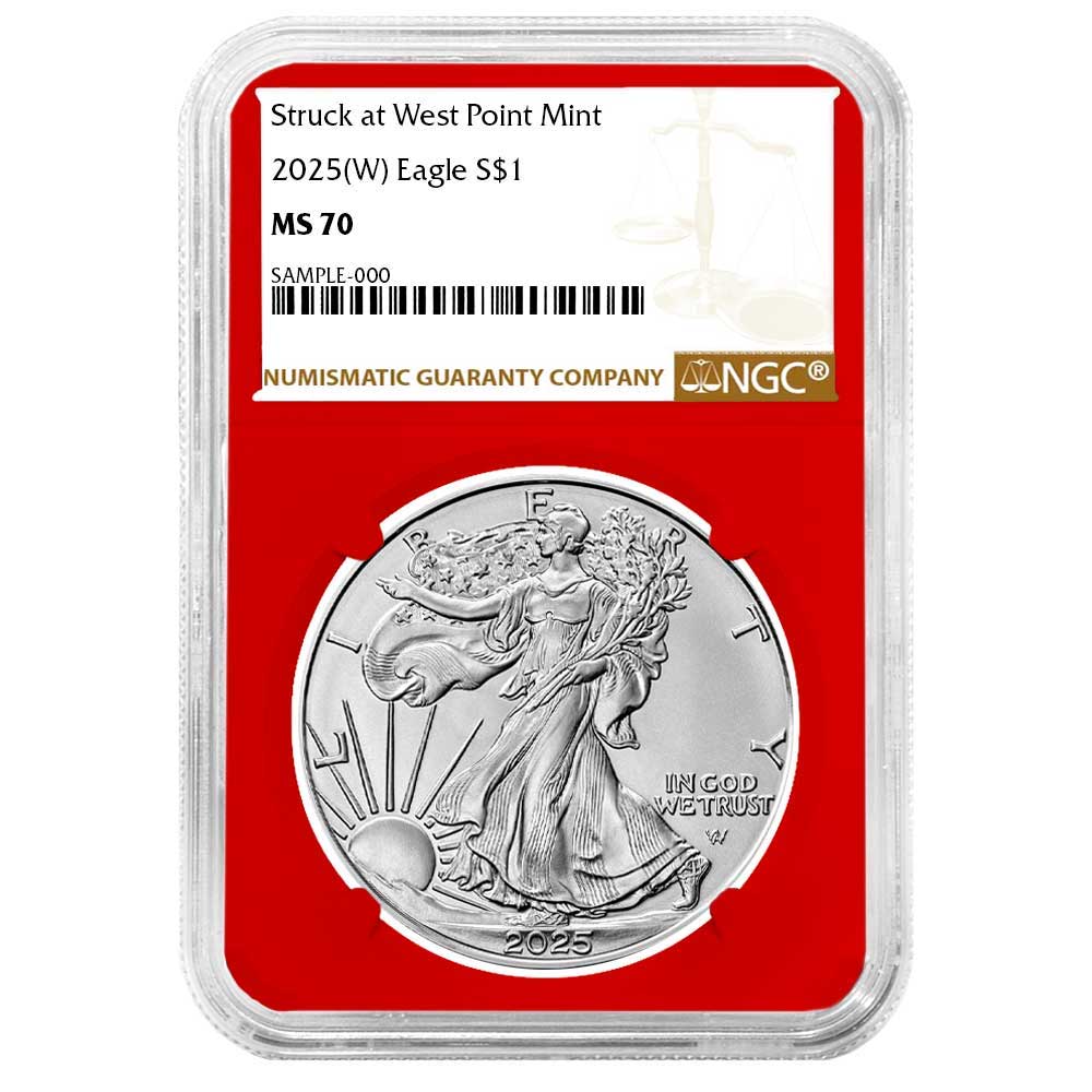 2025 (W) $1 American Silver Eagle NGC MS70 Brown Label Red Core