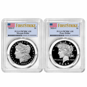 2024-S Proof $1 Morgan and Peace Silver Dollar 2pc Set PCGS PR70DCAM FS Flag Label