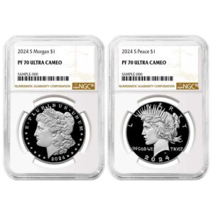 2024-S Proof $1 Morgan and Peace Silver Dollar 2pc Set NGC PF70UC Brown Label
