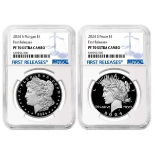 2024-S Proof $1 Morgan and Peace Silver Dollar 2pc Set NGC PF70UC FR Blue Label