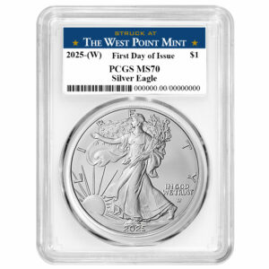 2025 (W) $1 American Silver Eagle PCGS MS70 FDOI West Point Label White Frame