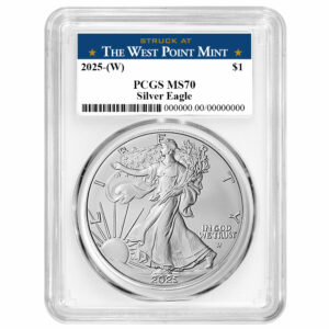 2025 (W) $1 American Silver Eagle PCGS MS70 West Point Label White Frame