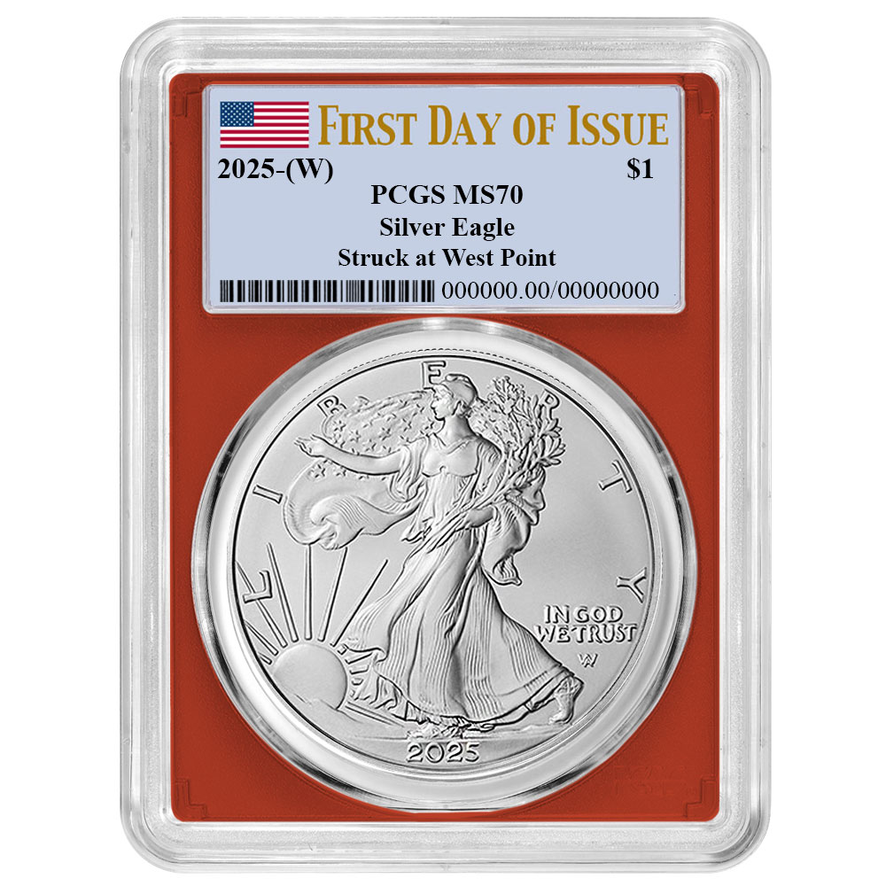 2025 (W) $1 American Silver Eagle FDOI Flag Label - Pinehurst Coins