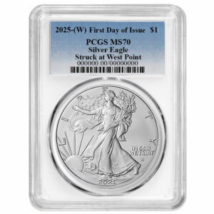 2025 (W) $1 American Silver Eagle PCGS MS70 FDOI Blue Label White Frame