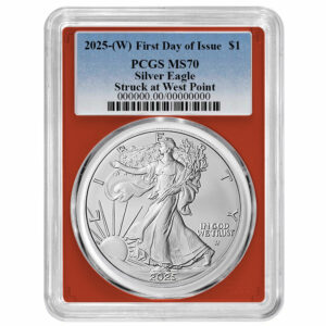 2025 (W) $1 American Silver Eagle PCGS MS70 FDOI Blue Label Red Frame