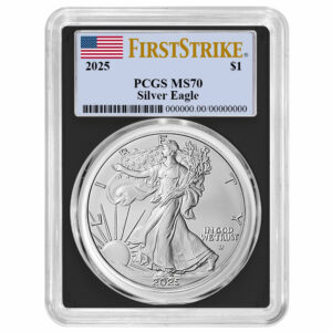 2025 $1 American Silver Eagle PCGS MS70 FS Flag Label Black Frame
